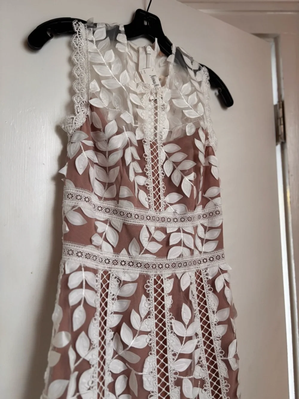Bronx and Banco White Lace Appliqué Maxi Gown with Nude Lining - Picture 9 of 12